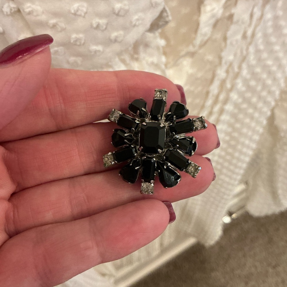Albert Weiss Black and Silver stoned button covers (earrings converted) - Picture 8 of 12